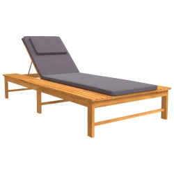 VIDAXL Sun Lounger With Dark Cushion And Pillow Solid Wood Acacia In Grey