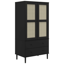 VIDAXL Wardrobe Senja Rattan Look 90X55X175 Cm Solid Wood Pine In Black