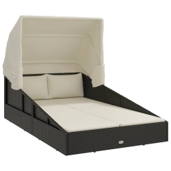 VIDAXL Sunbed With Foldable Roof 200X114X128 Cm Poly Rattan In Black