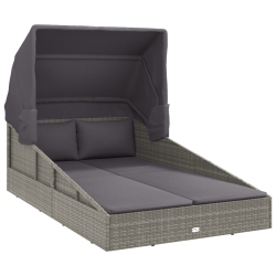 VIDAXL Sunbed With Foldable Roof 200X114X128 Cm Poly Rattan In Grey