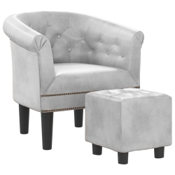 VIDAXL Tub Chair With Footstool Faux Leather In Silver