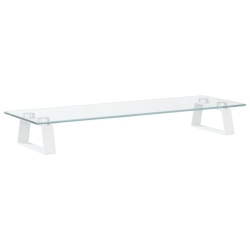 VIDAXL Monitor Stand 60X20X8 Cm Tempered Glass And Metal In White