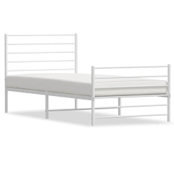 VIDAXL Twin Xl Metal Bed Frame With Headboard & Slats, No Mattress, Easy Assembly In White