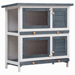 VIDAXL Outdoor Rabbit Hutch 4 Doors Wood In Grey