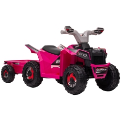 AOSOM 6V Kids Atv Quad, Battery Powered Electric Vehicle for Kids With Back Trailer, Wear-Resistant Wheels, for Boys And Girls - In Pink