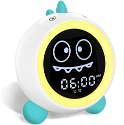 HLD Kids Alarm Clock, Toddler Sleep Training Clock With Sound Machine, Night Lights, Ok to Wake Dinosaur Clock, Gift Ideas for Kids Child (Green)