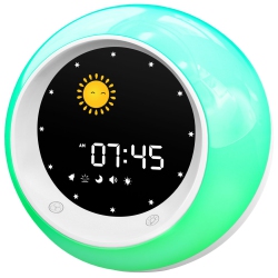HLD Sun & Moon Rise Kids Alarm Clock, Children's Sleep Trainer, Sleep Sound Machine, Wake Up Light & Night Light, Teach Kids Day & Night