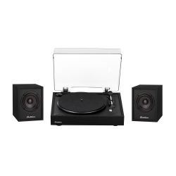 ELECTROHOME Montrose Wireless Vinyl Record Player With Huntley, Powered Bluetooth Bookshelf Speakers In Black