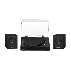 ELECTROHOME Montrose Vinyl Record Player With Huntley, Powered Bluetooth Bookshelf Speakers for Warm Natural Sound In Black