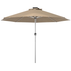 OUTSUNNY 9.6 X 9.6 Ft Patio Umbrella With Solar & USB Type-C Charging, Vent, Outdoor Market Table Umbrella Parasol With 4 Light Modes, Khaki