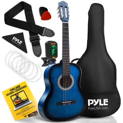 PYLE 36" -Inch 6-String Classic Guitar - 3/4 Size Scale Guitar With Digital Tuner & Accessory Kit, (Blue Burst)