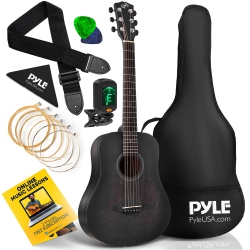 PYLE 34" Beginners 6-String Acoustic Guitar - 1/2 Junior Size Guitar With Accessory Kit (Black)