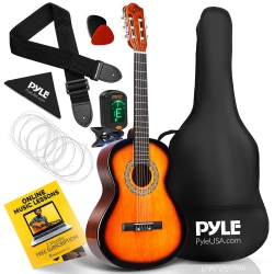 PYLE 36" -Inch 6-String Classic Guitar - 3/4 Size Scale Guitar With Digital Tuner & Accessory Kit, (Sunburst)