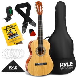 PYLE 36" -Inch 6-String Classical Guitar - Guitar With Digital Tuner & Accessory Kit, (Nature Color)