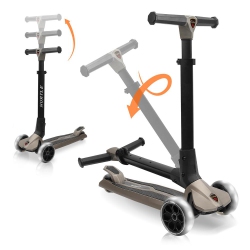 HURTLE 3-Wheel Foldable Kids Scooter - Child Toy Scooter With Built-In Led Wheel Lights, Easy Maneuvering Lean-To-Steer Technology (Gray)