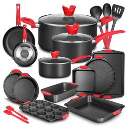 NUTRICHEF Kitchenware Pots & Pans - High Qualified Basic Kitchen Cookware Set, Non-Stick Bakeware With Utensils (21-Piece Set)