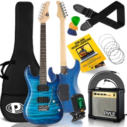 PYLE 6-String Electric Guitar Kit- Includes Amplifier With Accessory Kit (Blue)