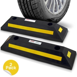 PYLE Vehicle Wheel Stops - Car & Truck Parking Curb Tire Stops, Heavy Duty Rubber Parking Tire Blocks (Pair)
