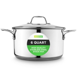 NUTRICHEF Stainless Steel Cookware Stockpot - 6 Quart, Heavy Duty Induction Pot, Soup Pot With Lid