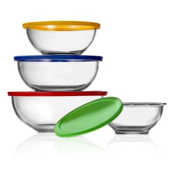 NUTRICHEF 4 Sets Of High Borosilicate Glass Mixing Bowl With Pe Lids, Space-Saving Nesting Bowls