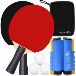 SERENELIFE Portable Table Tennis Set With Retractable Net, Paddles, Balls, And Carrying Bag