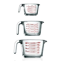 NUTRICHEF 3 PCs. High Borosilicate Glass Measuring Cup With Customized Decal Scale, 250 Ml, 500Ml, And 1000Ml
