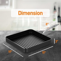 NUTRICHEF 11’’ Hard-Anodized Nonstick Grill & Griddle - Dishwasher Safe Nonstick Grill Pan
