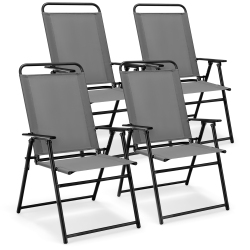 GYMAX Set Of 4 Folding Sling Chairs Portable Chair W/ Dining Armrest Backrest Patio