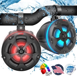PYLE 4’’ Waterproof Rated Off-Road Speakers - 800 Watt Compact Powersport Vehicle Speaker System for Atv, Utv, 4X4, Jeep \w RGB Lights & Remote