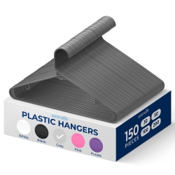 SERENELIFE 150 Pieces Plastic Hangers - Non-Slip, Sturdy, And Heavy Duty Coat Set With 360° Swivel Hook for Clothes (Gray)