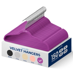 SERENELIFE 150 Pieces Velvet Hangers - Non-Slip, Sturdy, And Heavy Duty Coat Set With 360° Swivel Hook for Clothes (Purple)