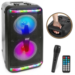 PYLE Bluetooth Speaker & Microphone System - Portable Stereo Karaoke Speaker \w Wired Mic, Built-In Led Party Lights, (6.5’’ Subwoofers, 500 Watt Max)