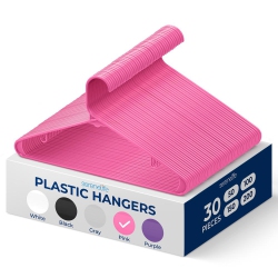 SERENELIFE 30 Pieces Plastic Hangers - Non-Slip, Sturdy, And Heavy Duty Coat Set With 360° Swivel Hook for Clothes (Pink)