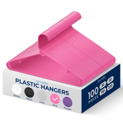 SERENELIFE 100 Pieces Plastic Hangers - Non-Slip, Sturdy, And Heavy Duty Coat Set With 360° Swivel Hook for Clothes (Pink)