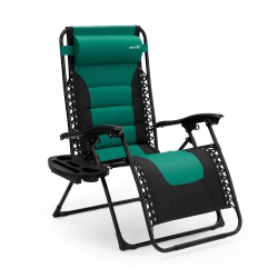 SERENELIFE Outdoor Adjustable And Foldable Padded Zero Gravity Lawn Chair - Adjustable Recliners \w Plastic Cup Holder Side Table And Pillow (Green