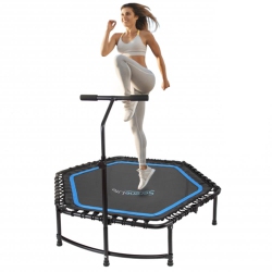 SERENELIFE Pro Aerobics Fitness Trampoline - Portable Gym Sports Trampoline With Adjustable Handrail