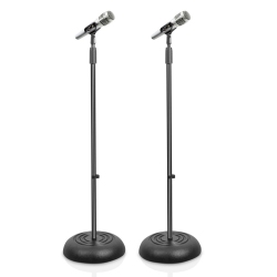 PYLE Microphone Stand - Universal Mic Mount With Heavy Compact Base, Height Adjustable (Pair)