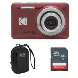 KODAK Pixpro Fz55-Rd 16Mp Digital Camera (Red) 5X Optical Zoom 28MM Wide Angle 1080P Full HD Video 2.7" Lcd Vlogging Camera Bundled \w Sd Card And