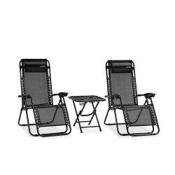 SERENELIFE Outdoor Adjustable Zero Gravity Lounge Chair Recliners With Table And Padded Headrest Pillows, 2 Pack, (Black)