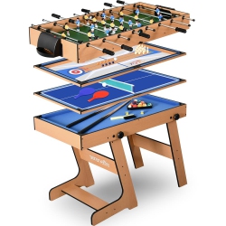 SERENELIFE 48" 5 In 1 Foldable Multi-Function Game Table - Includes Steady Pool Table, Bowling, Shuffleboard Table, Soccer Foosball Table, And