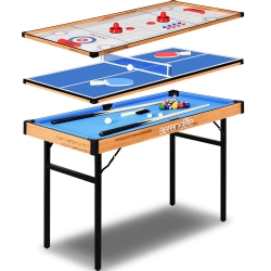 SERENELIFE 3 In 1 Multi-Function Game Table - Includes Steady Pool Table, Hockey Table, Shuffleboard Table, And Pingpong Table