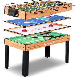 SERENELIFE 4 In 1 Multi-Function Game Table - Includes Steady Pool Table, Hockey Table, Soccer Foosball Table, And Pingpong Table