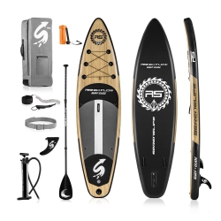 SERENELIFE Rising Flow Inflatable Paddleboard Isup - Stand Up Water Paddle-Board W/ Accessories (Wood)