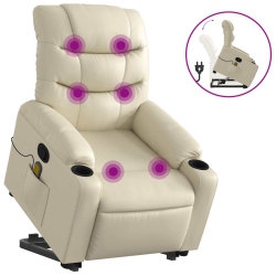 VIDAXL Stand Up Massage Recliner Chair Cream Faux Leather