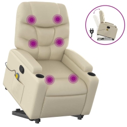 VIDAXL Stand Up Massage Recliner Chair Cream Faux Leather