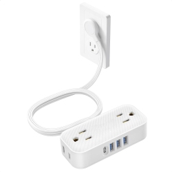 VECELOLIBILIS Ultra-Thin Flat Plug Power Bar, 4 USB Ports 4 Multi Outlets, USB C Flat Extension Cord Indoor 5Ft, Cruise Ship Travel Essentials, Small