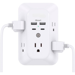 VECELOLIBILIS Surge Protector 5 Outlet Extender \w 4 USB Charging Ports (2 USB C), USB Wall Charger, Multi Plug Outlet, 3-Sided 1800J Power Strip