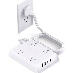 VECELOLIBILIS Surge Protector Power Bar, 4 Widely Outlets Desk Charging Station, 5 Ft Flat Plug Extension Cord \w 4 USB Wall Charger(2 USB C Port)