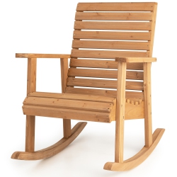 GYMAX Wooden Rocking Chair High Back Fir Wood Armchair Natural Yard Patio