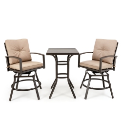 GYMAX Set Of 3 Swivel Bar Height Bistro Set Cushioned Table Stools Furniture Patio Outdoor